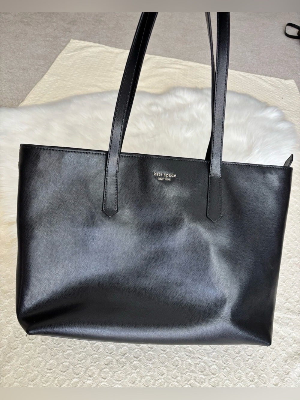kate spade Black Leather Tote with Rose Gold Hardware